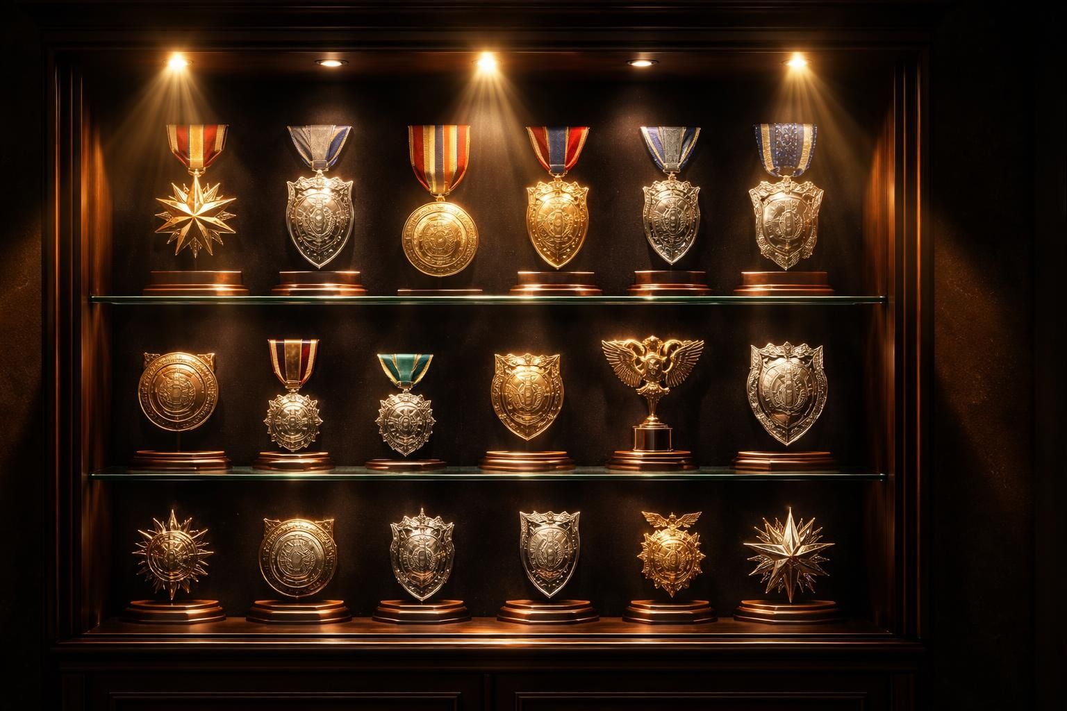 Trophy cabinet with spotlights